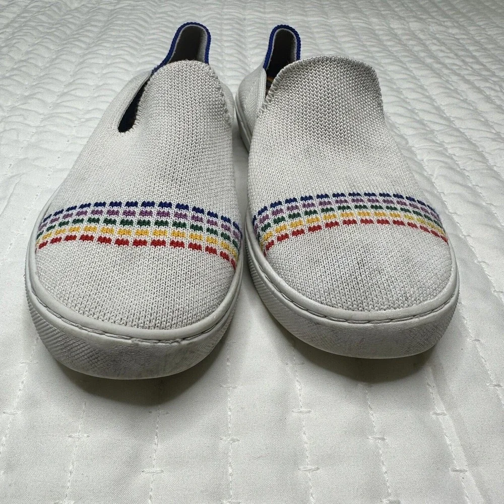 Rothy's‎ The Kids Sneaker White Rainbow Knit Fabric Slip On Casual~Girls US 3